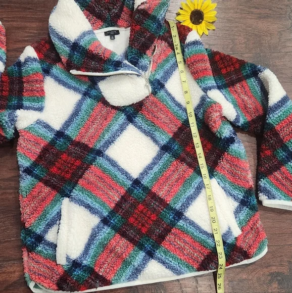 TALBOTS Ultra Plush Sherpa Fleece Shawl Zip Pullover - Plaid 🎈♣️ - Picture 6 of 9